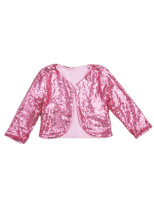 Girls Pink Sequin Long Sleeve Wrap Top 24 Months-6 - SophiasStyle.com