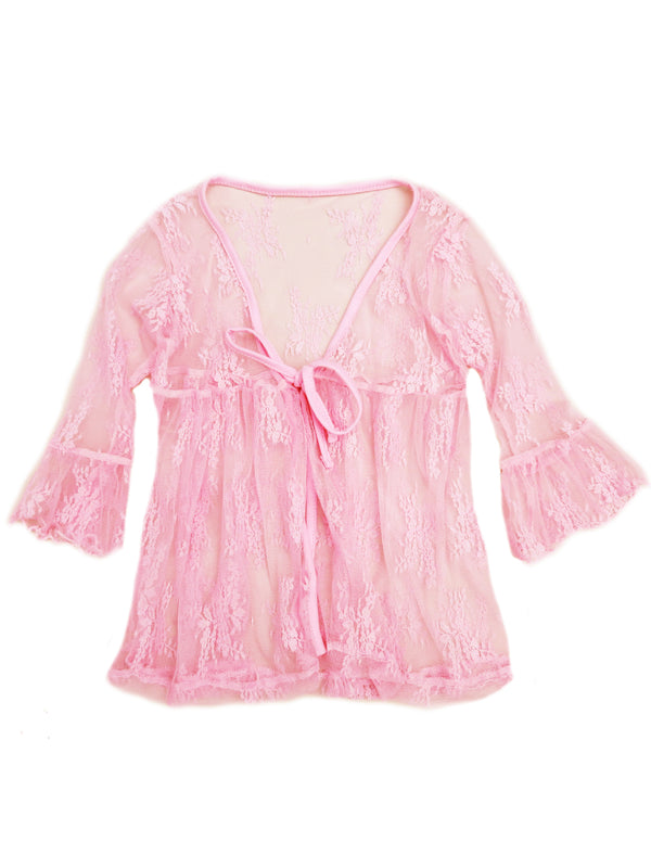 Girls Pink Lace Trim Bell Sleeve Wrap Top 24 Months-6 - SophiasStyle.com