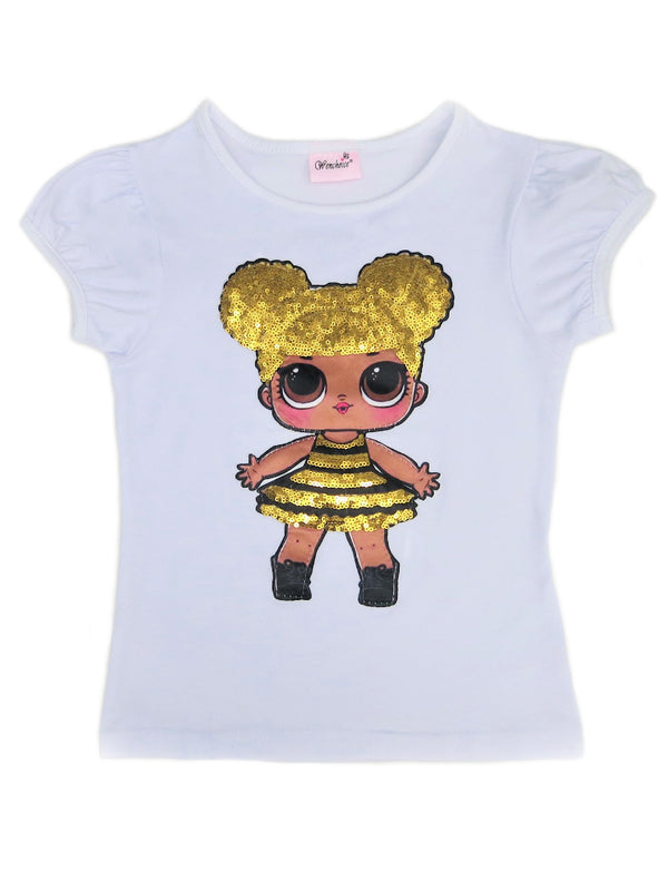 Girls White LOL Queen Bee Sequins Short Sleeve Shirt 24M-10 - SophiasStyle.com