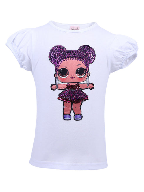 Girls White LOL Purple Queen Sequins Short Sleeve Shirt 24M-10 - SophiasStyle.com
