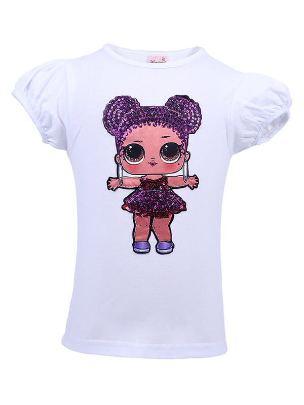 Girls White LOL Purple Queen Sequins Short Sleeve Shirt 24M-10 - SophiasStyle.com