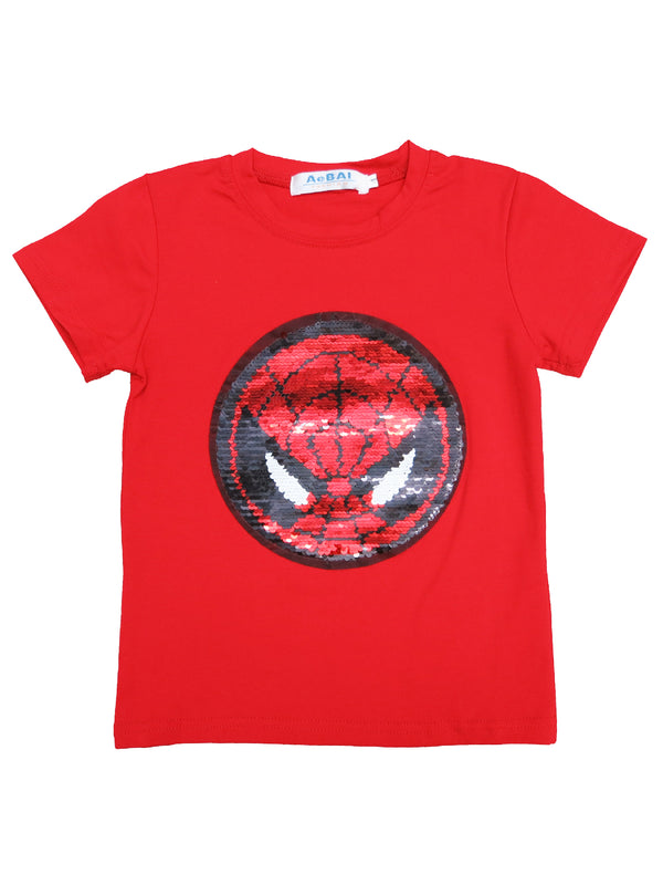 Unisex Kids Red Flip Sequins Spiderman Captain America T-Shirt 18M-8 - SophiasStyle.com