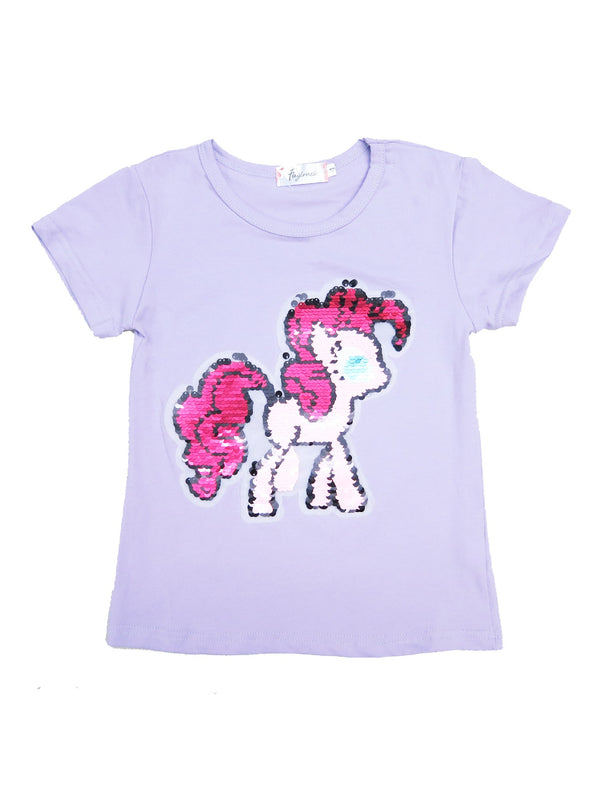Girls Lavender Flip Sequins Little Pony Crewneck T-Shirt 4-10 - SophiasStyle.com