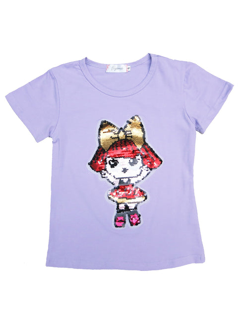 Girls Lavender Flip Sequins LOL Short Sleeved T-Shirt 4-10 - SophiasStyle.com