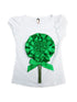 Little Girls White Green 3D Flower Short Sleeve Shirt 18M-2T - SophiasStyle.com
