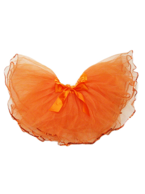 Little Girls Orange Sequin Trim Bow Tutu Skirt 2-4 - SophiasStyle.com
