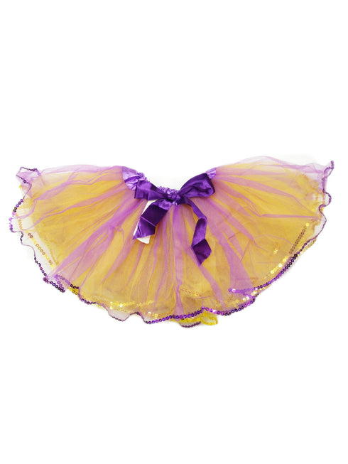 Little Girls Purple Yellow Sequin Trim Bow Tutu Skirt 2-4 - SophiasStyle.com