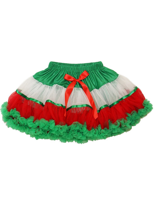 Girls Red White Green Panel Tie Accent Fluffy Pettiskirt 9M-8 - SophiasStyle.com