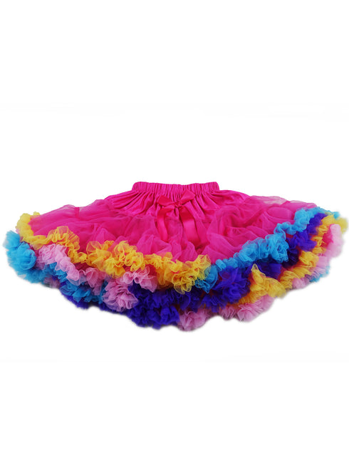Girls Hot Pink Rainbow Trim Chiffon Tutu Skirt 9M-8 - SophiasStyle.com