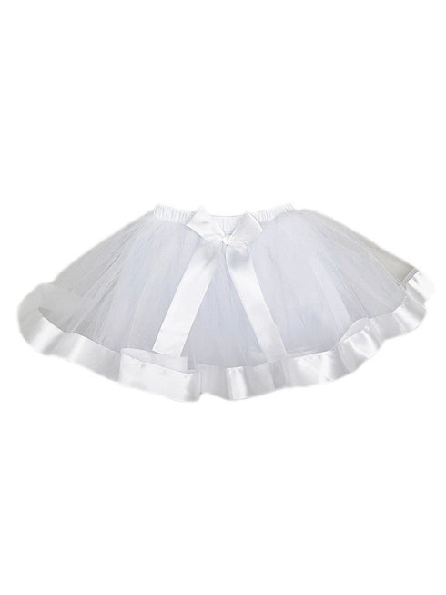 Little Girls White Wide Ribbon Bow Tutu Skirt 1T-8 - SophiasStyle.com