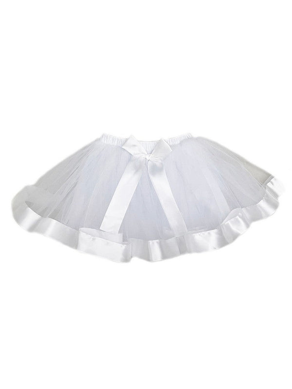 Little Girls White Wide Ribbon Bow Tutu Skirt 1T-8 - SophiasStyle.com