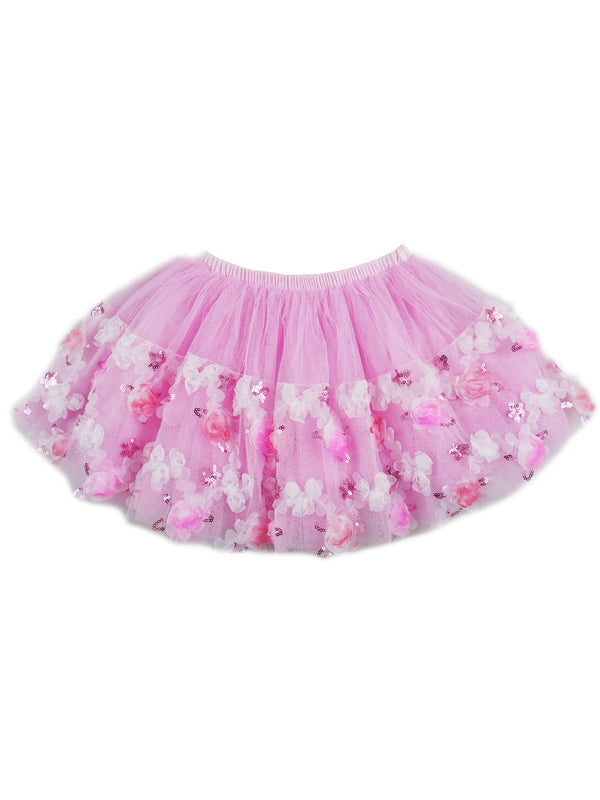 Girls Pink 3D Rose Sequins Tutu Skirt 9M-8 - SophiasStyle.com