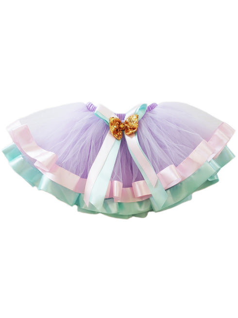 Girls Lavender Aqua Gold Sequin Bow Accent Tutu Skirt 9M-8 - SophiasStyle.com