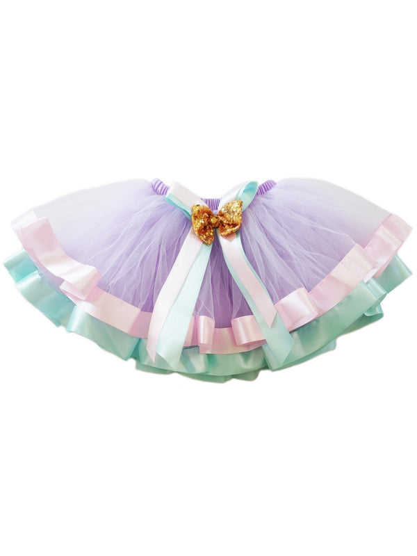 Girls Lavender Aqua Gold Sequin Bow Accent Tutu Skirt 9M-8 - SophiasStyle.com