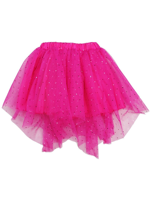 Girls Hot Pink Glitter Uneven Hem Overlaid Mesh Tutu Skirt 9M-8 - SophiasStyle.com