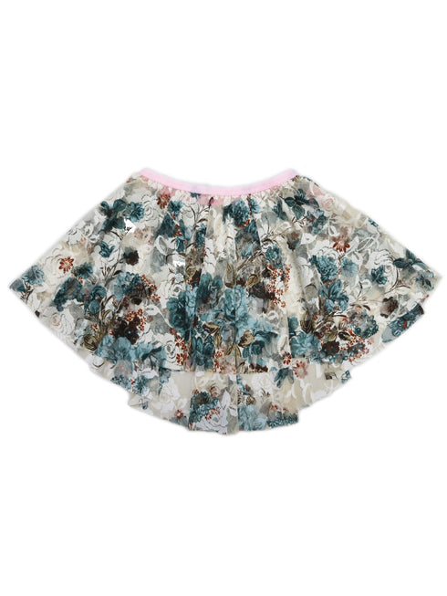 Little Girls Blue Brown Beige Lace Floral Print Hi Low Skirt 12M-6 - SophiasStyle.com