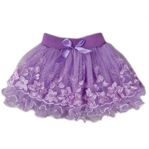 Girls Purple Floral Print Lace Ruffled Tutu Skirt S (9-24M)-XL (6-8) - SophiasStyle.com
