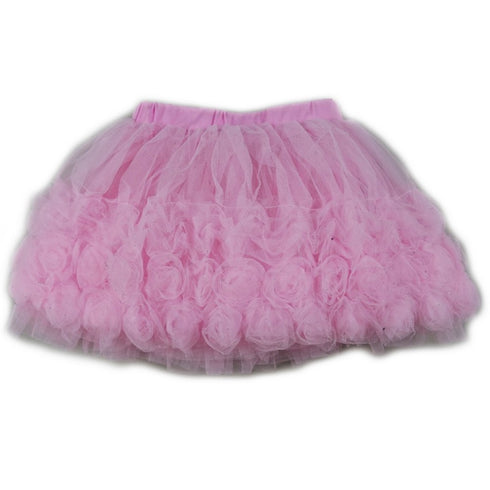 Girls Pink 3-D Rose Trim Embellished Tutu Skirt S (9-24M)-XL (6-8) - SophiasStyle.com