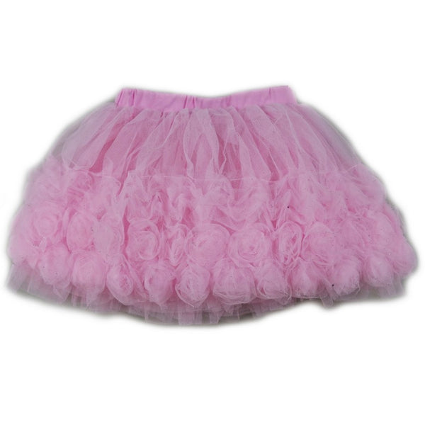 Girls Pink 3-D Rose Trim Embellished Tutu Skirt S (9-24M)-XL (6-8) - SophiasStyle.com