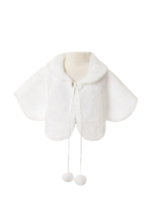 Rain Kids Big Girls White Furry Scalloped Special Occasion Cape 8-12 - SophiasStyle.com