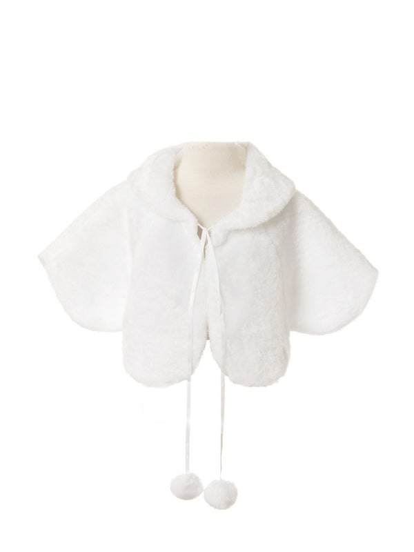 Rain Kids Big Girls White Furry Scalloped Special Occasion Cape 8-12 - SophiasStyle.com
