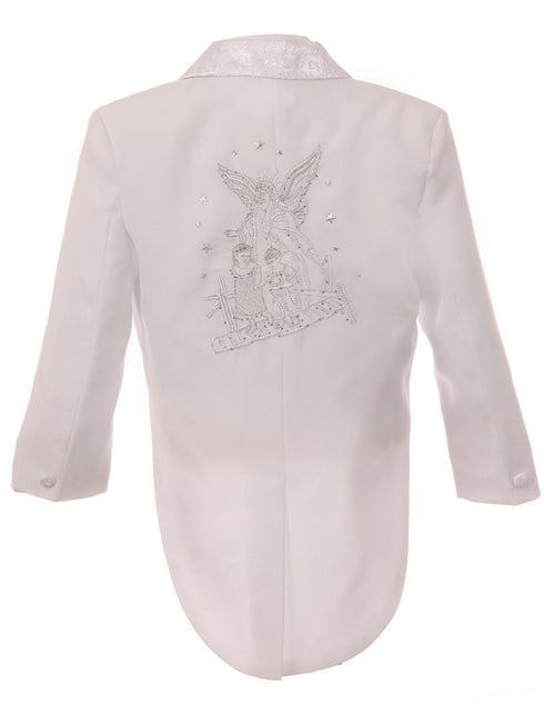 Baby Boys White 6-pc Silver Angel Embroidery Baptism Tuxedo Suit 6-24M - SophiasStyle.com
