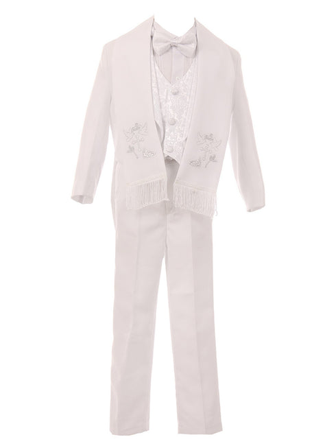 Rainkids Baby Boys White 6-pc Silver Cross Embroidery Baptism Tuxedo Suit 6-24M - SophiasStyle.com