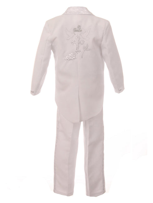 Rainkids Little Boys White 6-pc Silver Cross Embroidery Baptism Tuxedo Suit 2T-7 - SophiasStyle.com