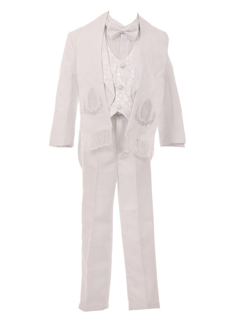 Rainkids Baby Boys White 6-pc Virgin Mary Embroidery Baptism Tuxedo Suit 6-24M - SophiasStyle.com