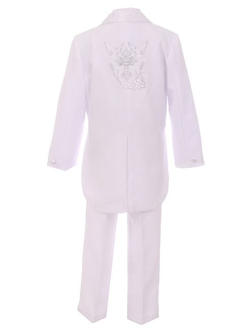 Rain Kids Little Boys White Silver Cross Embroidery Baptism Tuxedo Suit 2T-7 - SophiasStyle.com