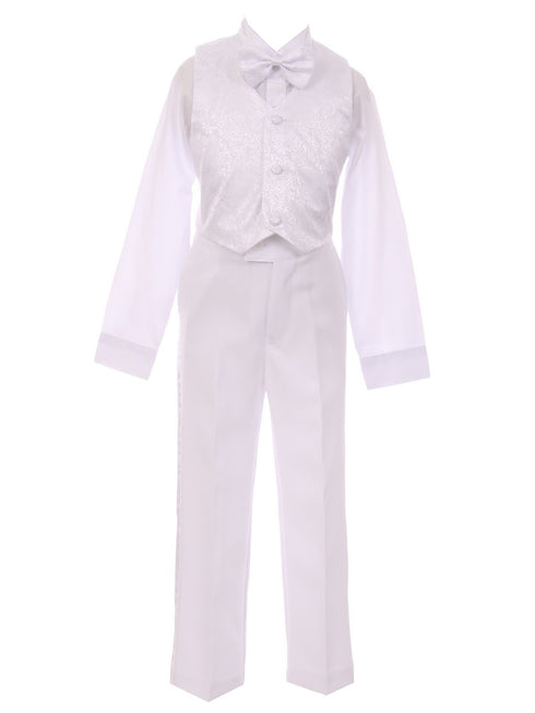 Rainkids Baby Boys White 6-pc Silver Cross Embroidery Baptism Tuxedo Suit 6-24M - SophiasStyle.com