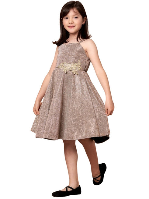 Big Girls Champagne Glitter Metallic Strap Junior Bridesmaid Dress 8-16 - SophiasStyle.com