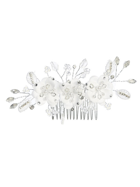 Tip Top Kids Girls Rhinestone Pearls Special Occasion Communion Gorgeous Flower Comb - SophiasStyle.com