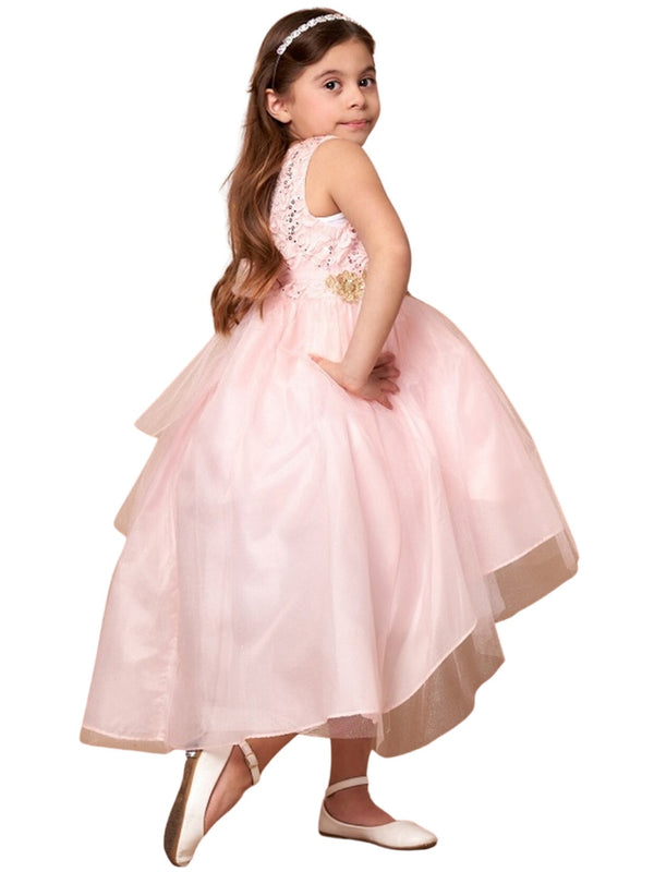 Big Girls Blush Sequin Bodice Hi Low Junior Bridesmaid Dress 8-16 - SophiasStyle.com