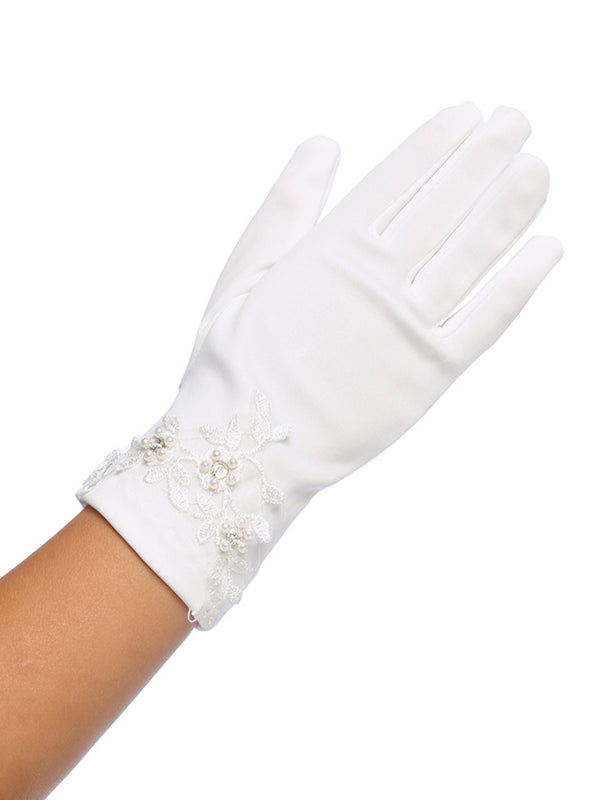 Tip Top Kids Girls White Lace Accent Matte Special Occasion Gloves - SophiasStyle.com