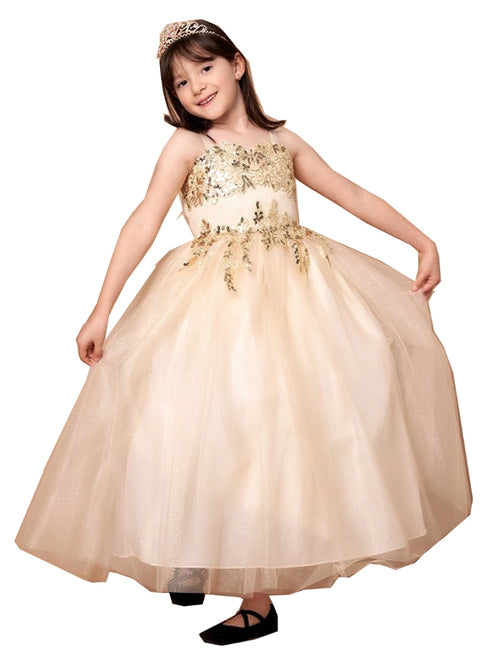Little Girls Champagne Embroidered Sweetheart Neckline Flower Girl Dress 2-6 - SophiasStyle.com