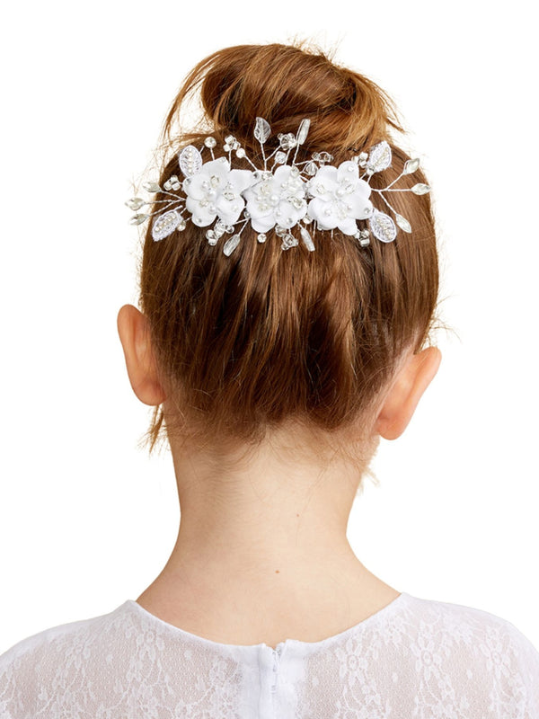 Tip Top Kids Girls Rhinestone Pearls Special Occasion Communion Gorgeous Flower Comb - SophiasStyle.com