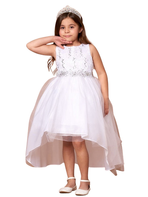 Little Girls White Sequin Bodice Hi Low Flower Girl Dress 2-6 - SophiasStyle.com
