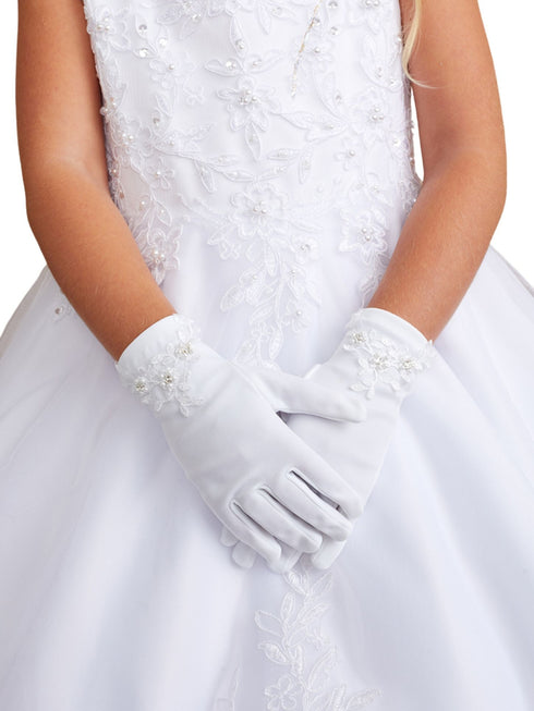 Tip Top Kids Girls White Lace Accent Matte Special Occasion Gloves - SophiasStyle.com