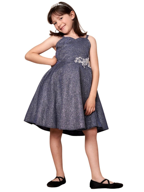 Big Girls Navy Glitter Metallic Strap Junior Bridesmaid Dress 8-16 - SophiasStyle.com