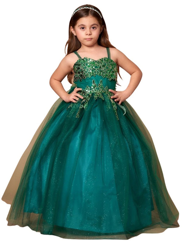 Big Girls Green Embroidered Sweetheart Neckline Junior Bridesmaid Dress 8-16 - SophiasStyle.com
