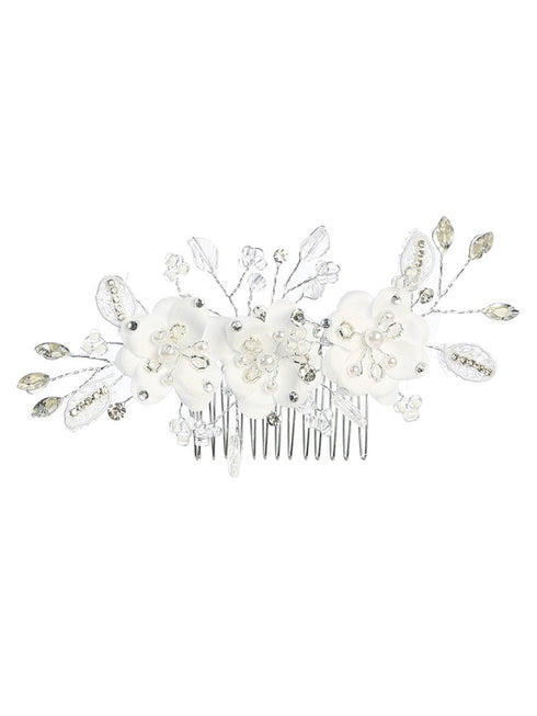Tip Top Kids Girls Rhinestone Pearls Special Occasion Communion Gorgeous Flower Comb - SophiasStyle.com