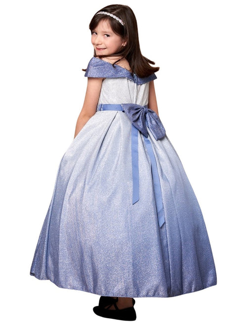 Little Girls Blue Silver Two Tones Gradation Metallic Flower Girl Dress 2-6 - SophiasStyle.com
