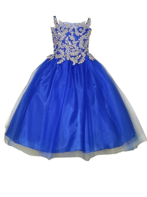 Flower Girl Dress with Gold Embroidered Top and Tulle Overlay Skirt, Sizes 2-16 - SophiasStyle.com