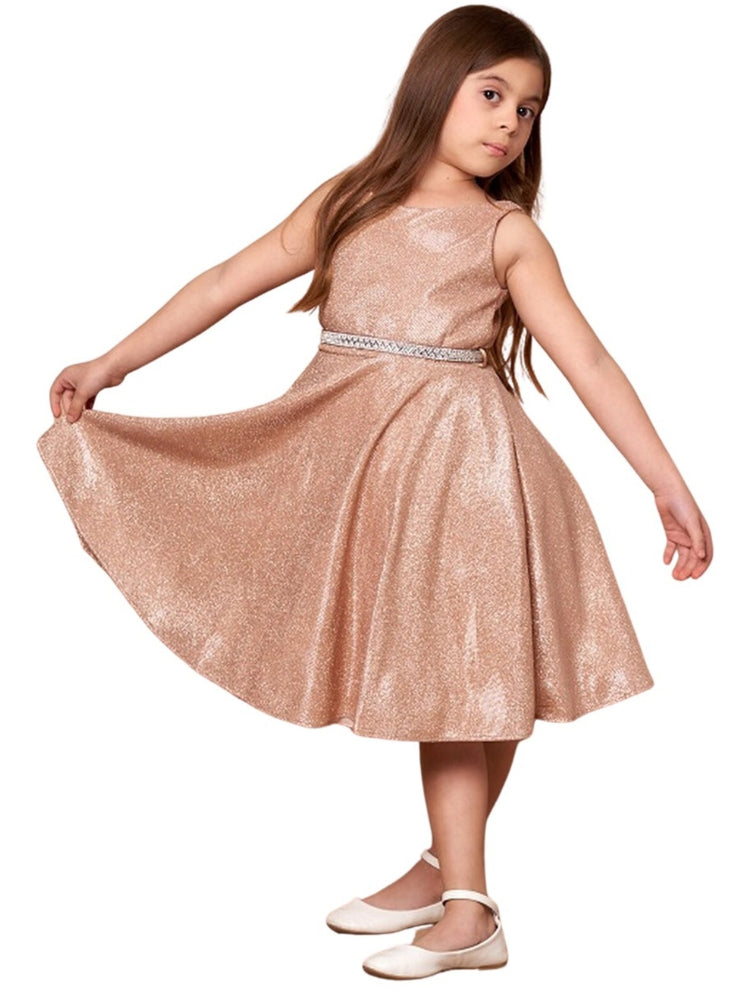Little Girls Rose Gold Glitter Metallic Flower Girl Dress 26