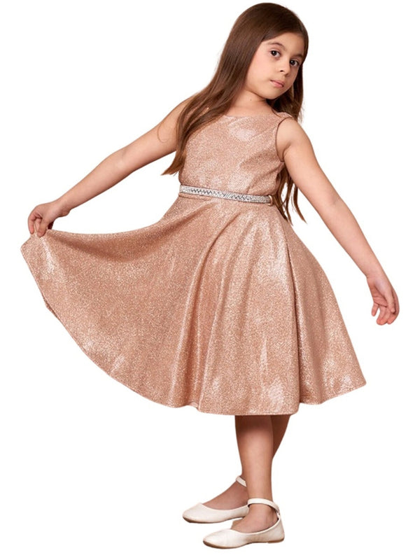 Girls Rose Gold Glitter Metallic Junior Bridesmaid Dress 8-16 - SophiasStyle.com