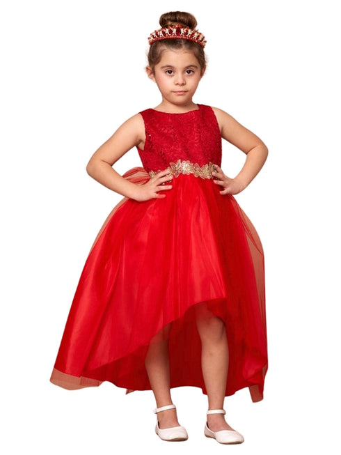 Big Girls Red Sequin Bodice Hi Low Junior Bridesmaid Dress 8-16 - SophiasStyle.com
