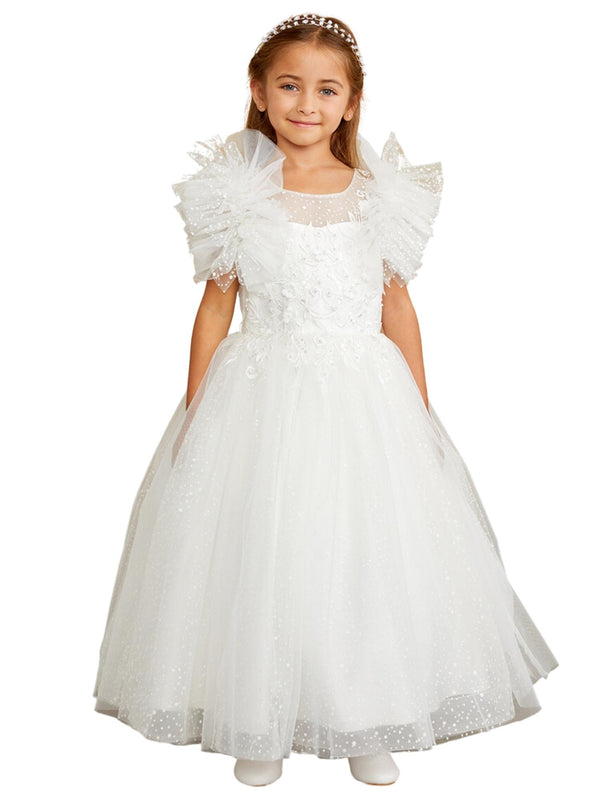 Tip Top Kids Girls Illusion Neckline Polka Dot Glitter Special Occasion Dress, Sizes 2-16 - SophiasStyle.com