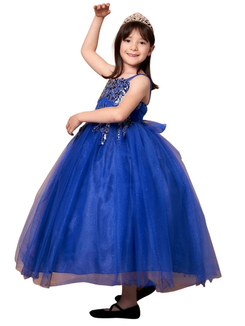 Little Girls Royal Blue Embroidered Sweetheart Neckline Flower Girl Dress 2-6 - SophiasStyle.com