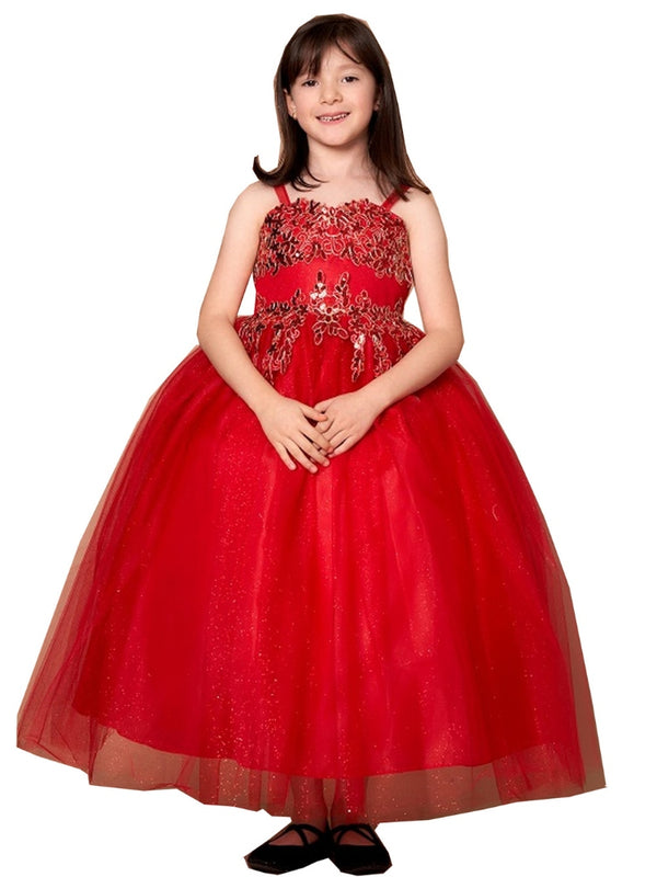 Big Girls Red Embroidered Sweetheart Neckline Junior Bridesmaid Dress 8-16 - SophiasStyle.com